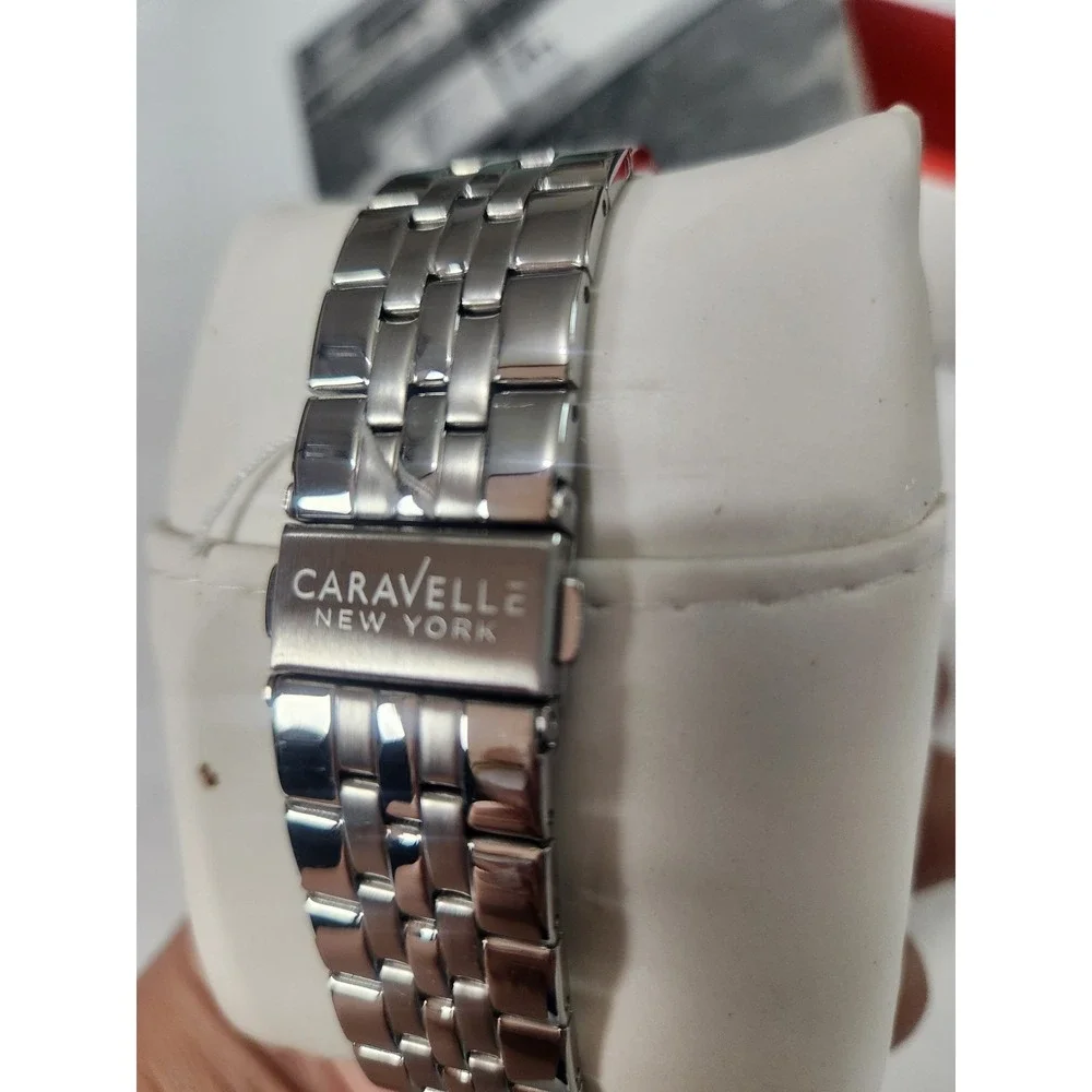 Caravelle Bulova Men's Watch 43B158 Silver Stainless Steel Black Dial NIB NWT